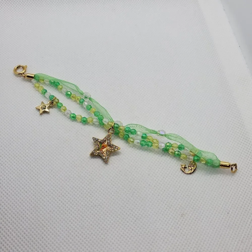 Disney Green & Gold Tone Beaded Tinkerbell Bracelet